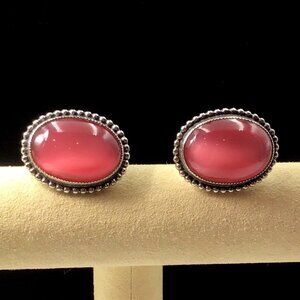 Danecraft Sterling Silver Pink Opalite Cuff Links Vintage 1”